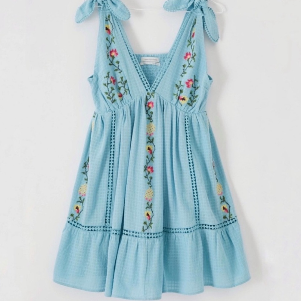 Urban Outfitters Light Blue Embroidered Mini Dress